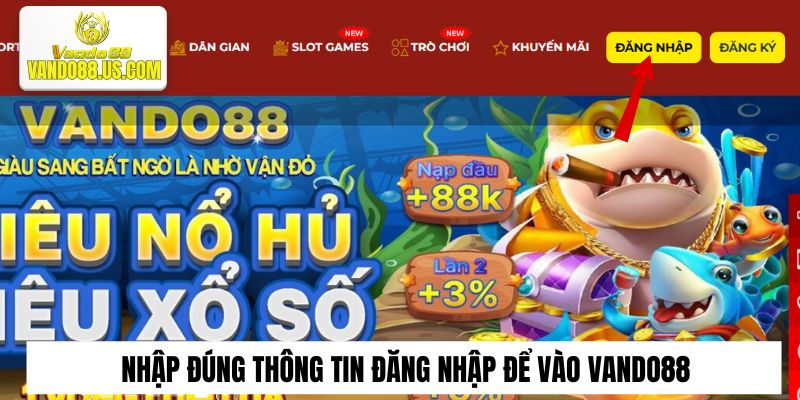 Nhập đúng thông tin đăng nhập để vào Vando88